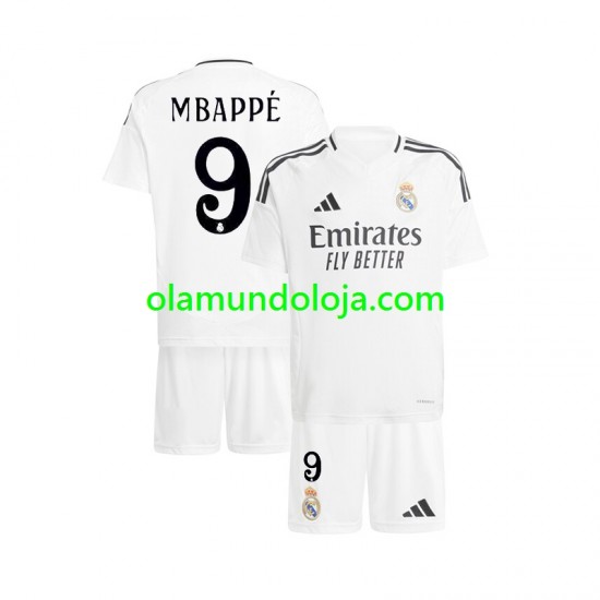 Camisola Real Madrid Mbappé Kylian 9 Criança Equipamento Primeiro 2024-2025 Manga Curta